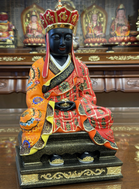 三坪祖师公神像 黑脸三平祖师爷 12寸彩绘香樟木雕三平寺供奉16寸