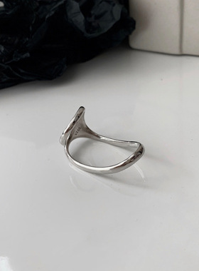 欧美风几何线条双指戒指女个性嘻哈朋克夸张开口指环小众食指戒潮