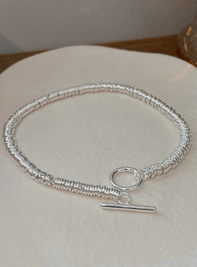 OT扣圆环拼接项链女简约时尚个性设计感S925镀银锁骨链百搭颈链潮