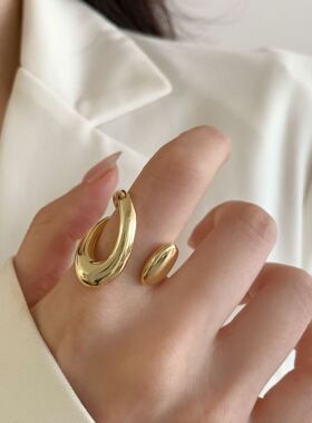 精致几何戒指女个性嘻哈夸张镂空水滴开口指环ins风百搭食指戒潮