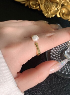 简约精致冷淡风戒指女几何方形时尚波浪气质S925镀银开口食指环潮