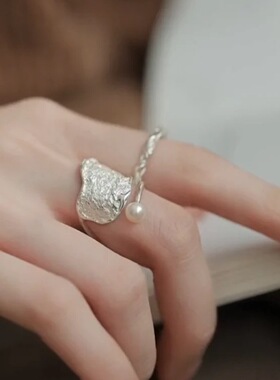 甜酷肌理仿珍珠戒指女个性百搭优雅S925镀银开口指环网红食指戒潮