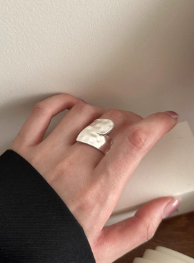 几何宽边戒指女不规则纹理开口指环ins小众个性嘻哈朋克食指戒潮