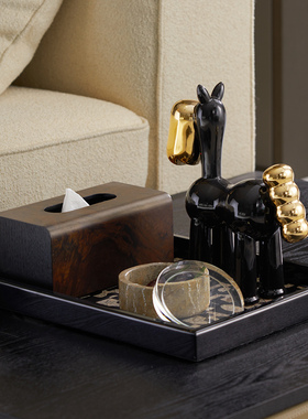 哥特式家居饰品森系边几储物收纳盒托盘趣味小马金色象不生气摆件