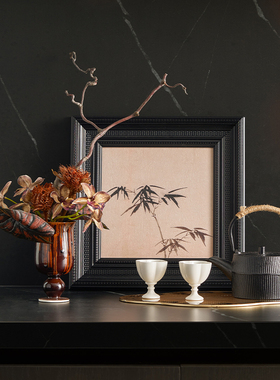 新中式样板间空间室内边柜桌面装饰摆画陶瓷小花瓶茶器摆件氛围感