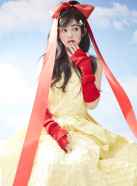 大红色蝴蝶结长飘带女生头饰