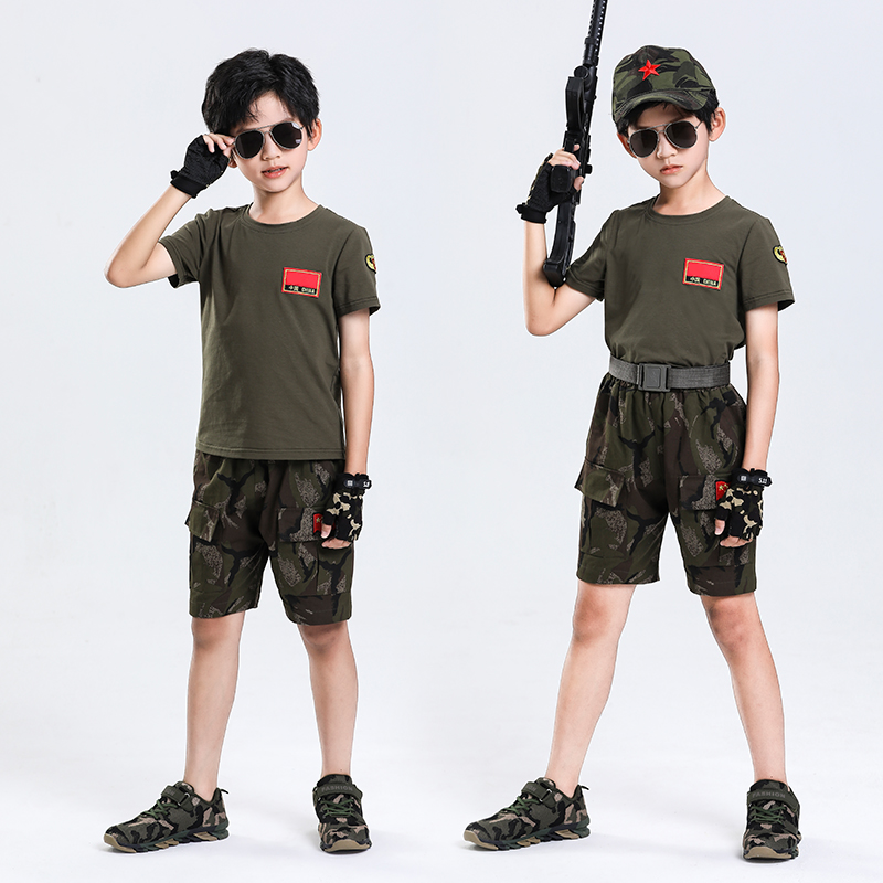 儿童迷彩服套装夏季纯棉短t战狼男童特种兵学生军训服六一演出服 - 图2