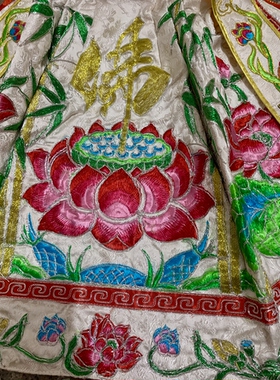 新款莲花观音菩萨佛像披风1.4尺提花布佛字莲花款白色披风绣品