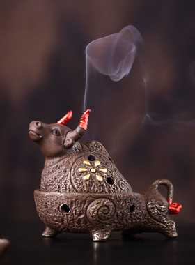 盘香炉家用茶道紫砂牛气冲天摆件