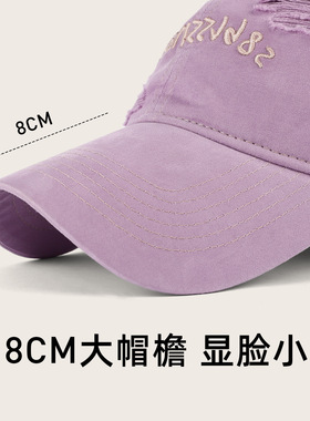 四季款纯棉软顶棒球帽女复古时尚破洞鸭舌帽男韩版潮流百搭帽子