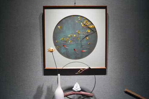 苏绣纯手工精品银杏刺绣挂画三联客厅装饰画新中式软装设计款经典 - 图2