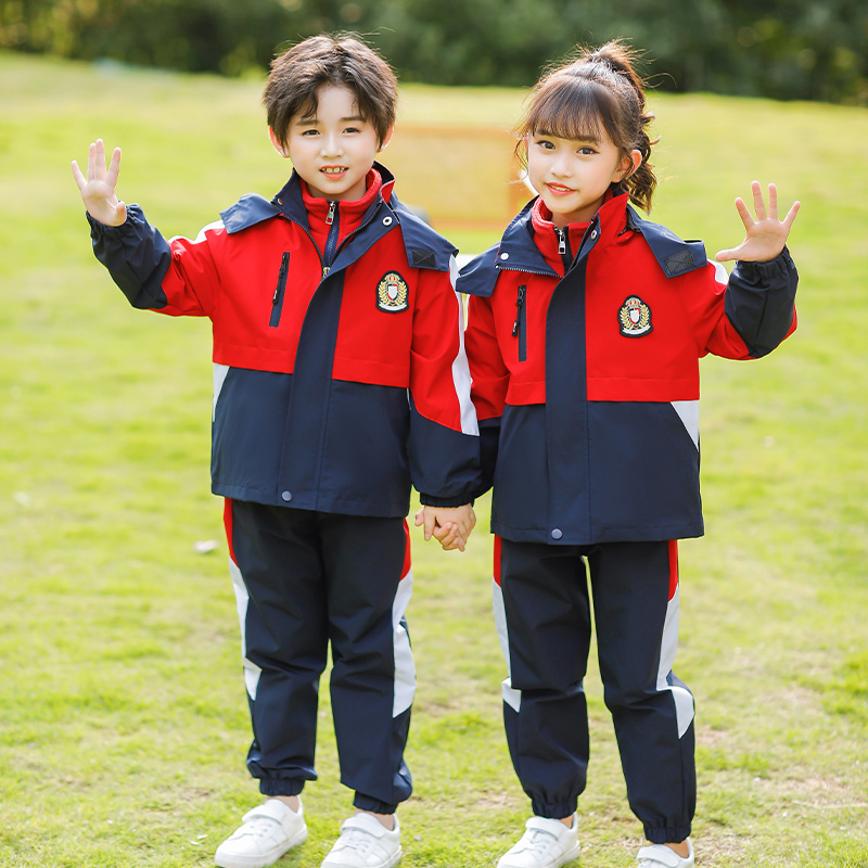 新款小学生校服冲锋衣三件套春秋装儿童班服秋冬加厚幼儿园园服