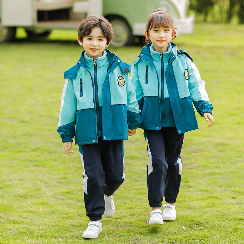 新款小学生校服冲锋衣三件套春秋装儿童班服秋冬加厚幼儿园园服