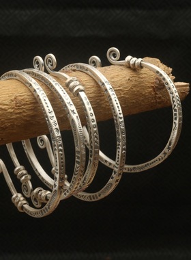 S925银金箍复古开口手镯女款