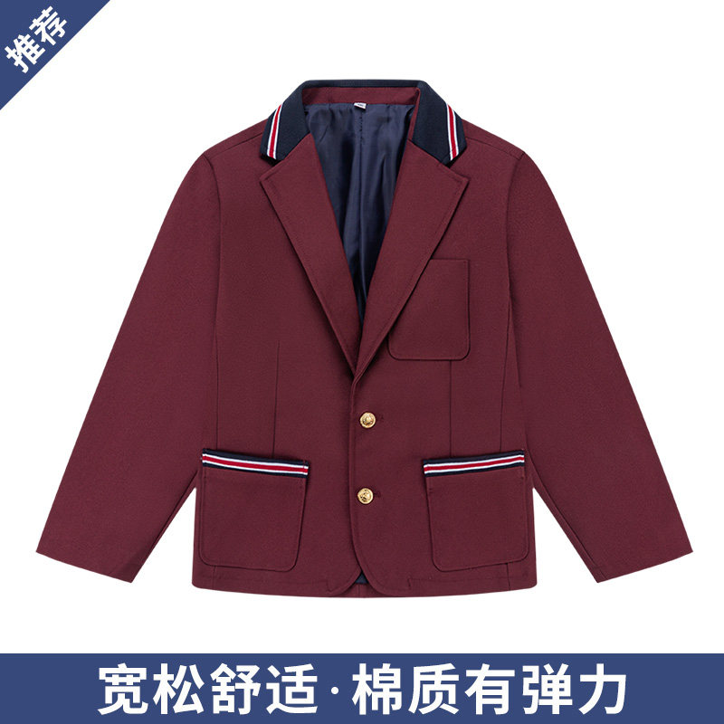 学生纯色小西装儿童英伦学院男女童枣红藏青色西服修身版外套秋
