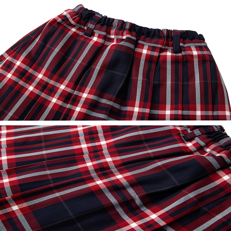 英伦学院装红蓝格子半身裙中小学儿童春秋新款红色格子百褶裙 - 图1