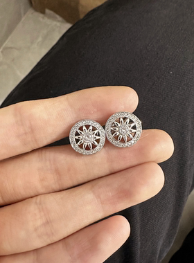 gate太阳花耳钉 女纯银镀玫瑰金白金带钻圆形罗盘耳环耳饰简约