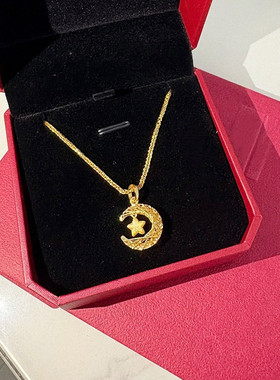 爆闪星月织梦项链 女纯银镀18K黄金色月亮星星蹦迪珠锁骨链高级潮