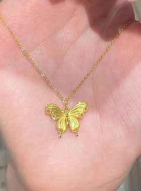 花仙闪蝶项链女纯银镀黄金色超仙蝴蝶吊坠锁骨链甜美气质高级轻奢