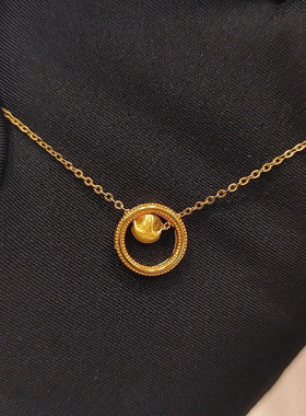 纯银镀黄金色时来运转猫眼项链女圆环珠子圆柱吊坠锁骨链简约百搭