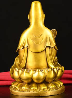 纯铜观音菩萨佛像摆件南海坐莲花观世音娘娘家用佛堂供养柳枝观音