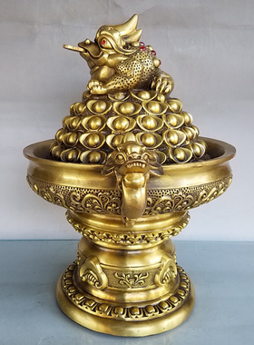 纯铜双耳蟾蜍聚宝盆金蟾摆件黄铜三足金蟾蜍开业礼品三脚金蝉工艺