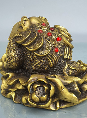 纯铜荷叶金蟾摆件日进斗金金蟾铜蟾蜍金蝉家居装饰品店铺开业礼品