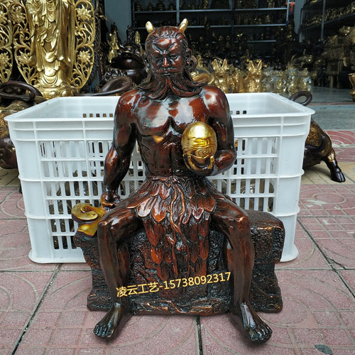 纯铜盘古像大号复古开天辟地鎏金彩绘人文始祖人王大帝铜神像摆件 - 图0