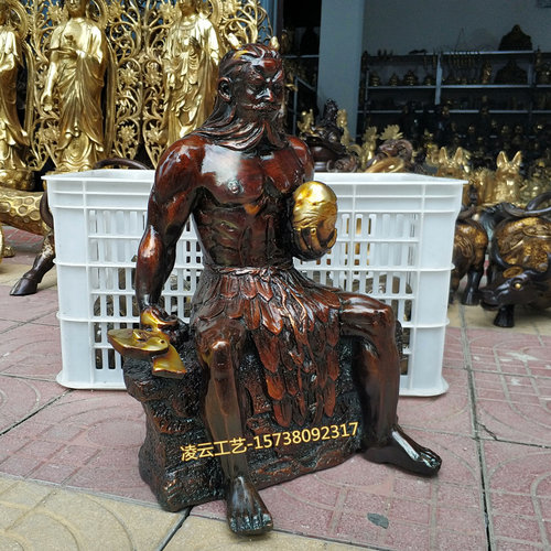 纯铜盘古像大号复古开天辟地鎏金彩绘人文始祖人王大帝铜神像摆件 - 图1