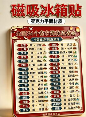 中国各省份省会简称亚克力冰箱贴