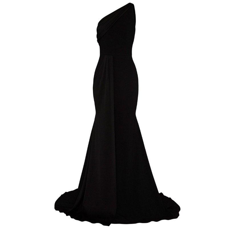 斜单肩晚礼服鱼尾长裙红毯走秀高端大气年会主持人宴会连衣裙气质