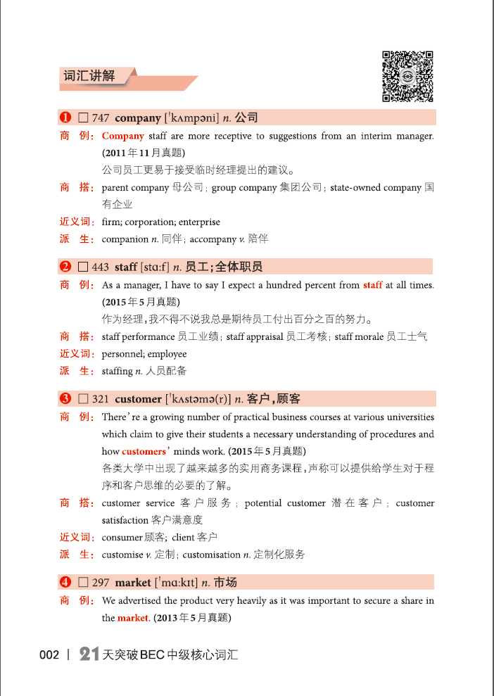 正版包邮 美森教育 21天突破BEC中级核心词汇 BEC中级真题高频词汇 bec中级词汇 剑桥商务英语辅导用书 中级商务英语考试单词书 - 图0