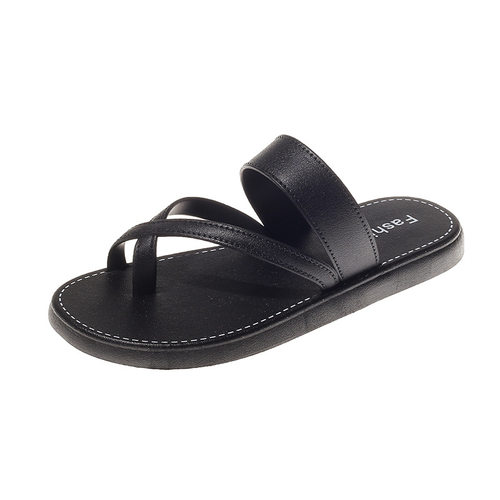 拖鞋女款夏季2026新款交叉带套趾凉拖鞋简约时尚防滑平底沙滩拖鞋 - 图3