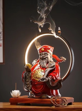 财神爷招财陶瓷家用店铺办公室车载财神像桌面摆件装饰品开业礼品