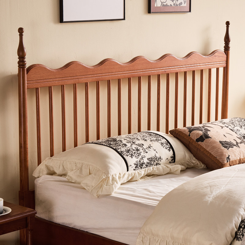 长190超薄床头1米8波浪135高脚箱体离地1米2中古风白蜡木全实木床 - 图1