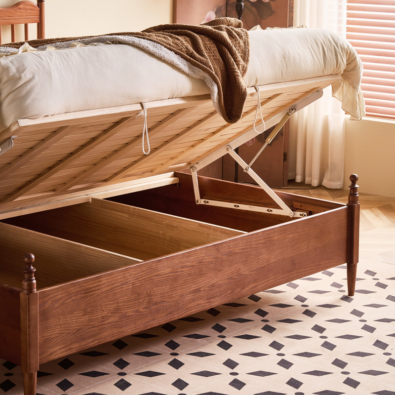 长190超薄床头1米8波浪135高脚箱体离地1米2中古风白蜡木全实木床 - 图2