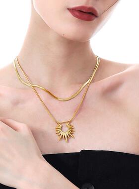 太阳神双层叠戴冷淡项链轻奢设计款小众高级感锁骨链爆款永久颈链