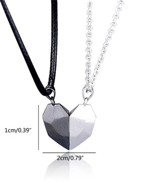 爱心磁吸百搭情侣项链简约许愿石拼接吊坠合金锁骨链饰品