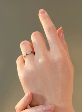 极细天然碧玺戒指极细彩虹碧玺戒指珠松紧指环水晶饰品首饰