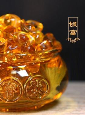 2026黄水晶聚宝盆摆件元宝水晶琉璃开业八方现代家居用品摆件礼品