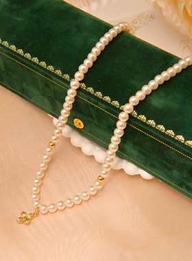 气质法式复古仿施华洛珍珠项链小众古风锁骨链时尚轻奢百搭颈链女