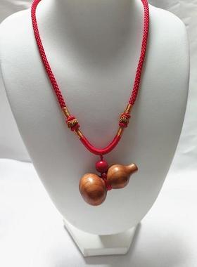 天然桃木雕刻葫芦吊坠男女随身项链宝宝儿童挂件平安是福禄锁骨链