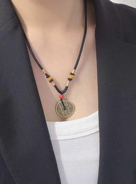 新中式山鬼花钱朱砂项链绳编织手工男女情侣520毕业送女友礼物