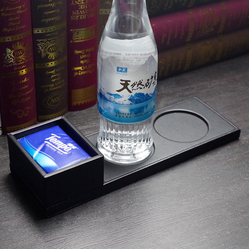 皮质三两孔圆形杯托笔槽会议室水杯办公用品酒店茶托隔热桌垫定制 - 图0