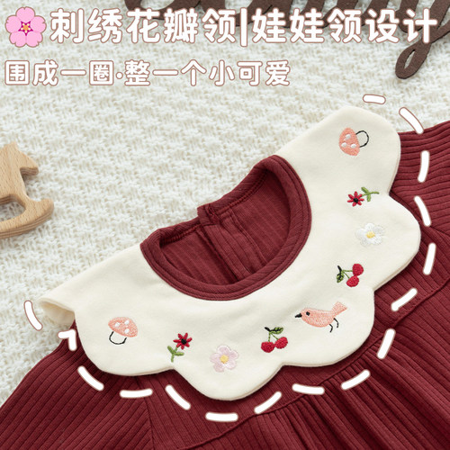 女宝宝连体衣满月百天套装酒红色喜庆新生婴儿公主洋气马年过年服 - 图1