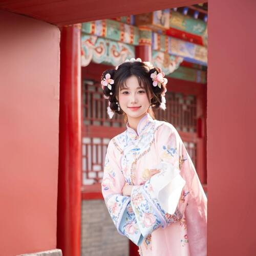 新款原创汉服清代印花古装旗装延吉旗袍公主清朝格格旅拍装连衣裙 - 图3