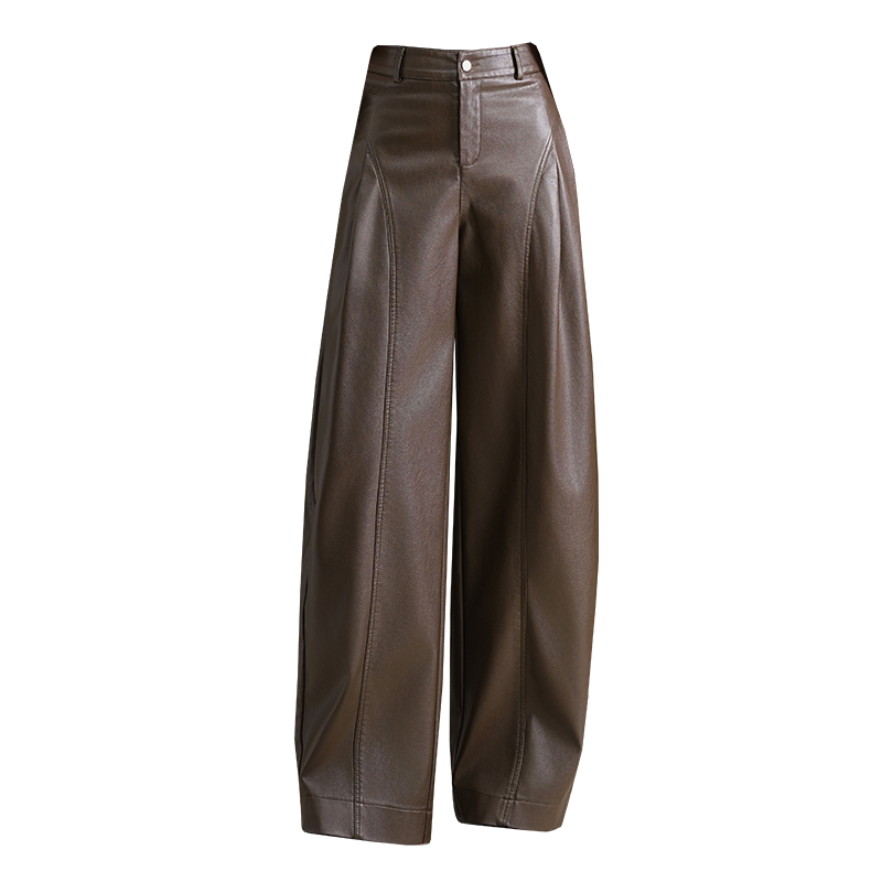 时尚弯刀裤女皮裤秋冬新款洋气香蕉裤宽松显瘦绵羊皮休闲直筒长裤,淘宝优惠券,粉丝福利购,淘宝优惠卷
