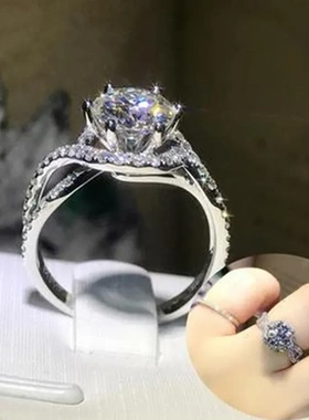 锆石戒指满钻微镶扭臂双排钻锆石结婚经典微镶订婚六爪