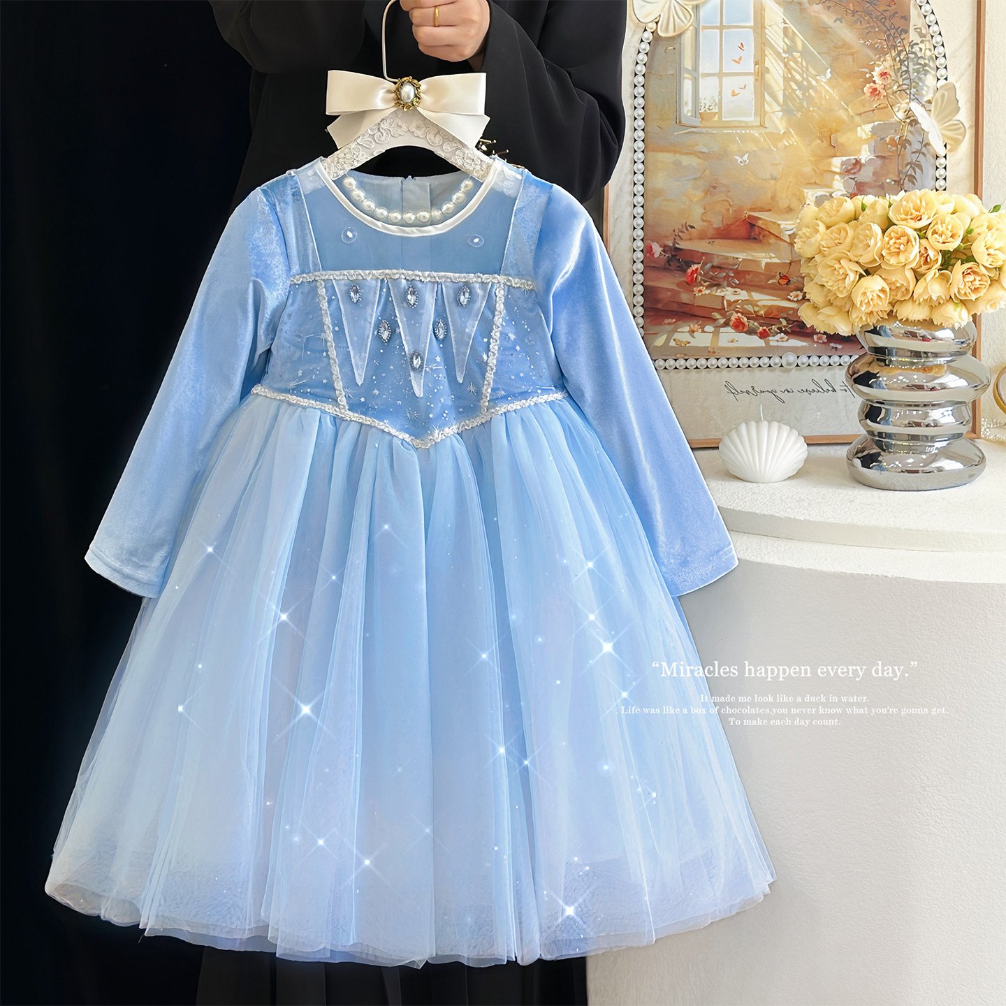 艾莎公主裙秋冬女童爱莎连衣裙冰雪奇缘带披风裙子加绒生日礼服裙,淘宝优惠券,粉丝福利购,淘宝优惠卷