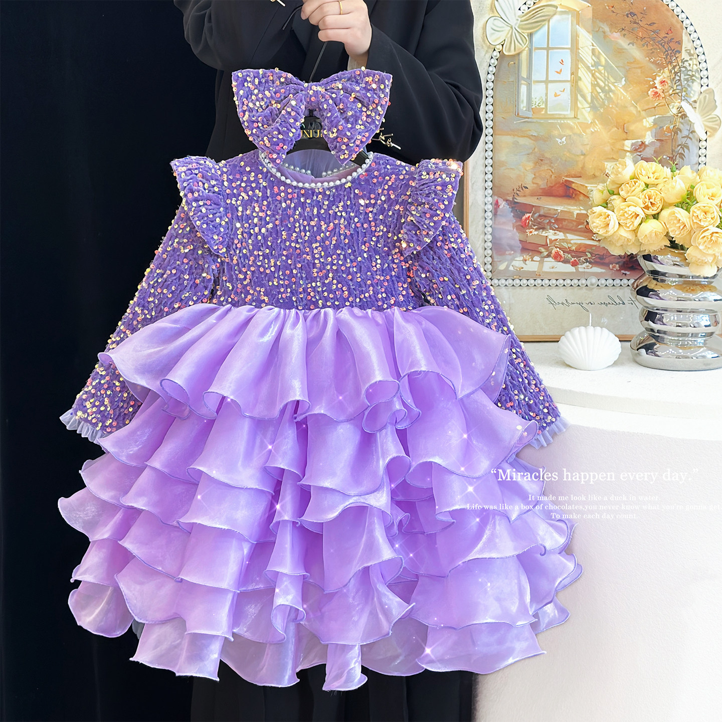 女童公主裙礼服秋冬小女孩时髦加绒连衣裙儿童红色亮片新年装裙子,淘宝优惠券,粉丝福利购,淘宝优惠卷